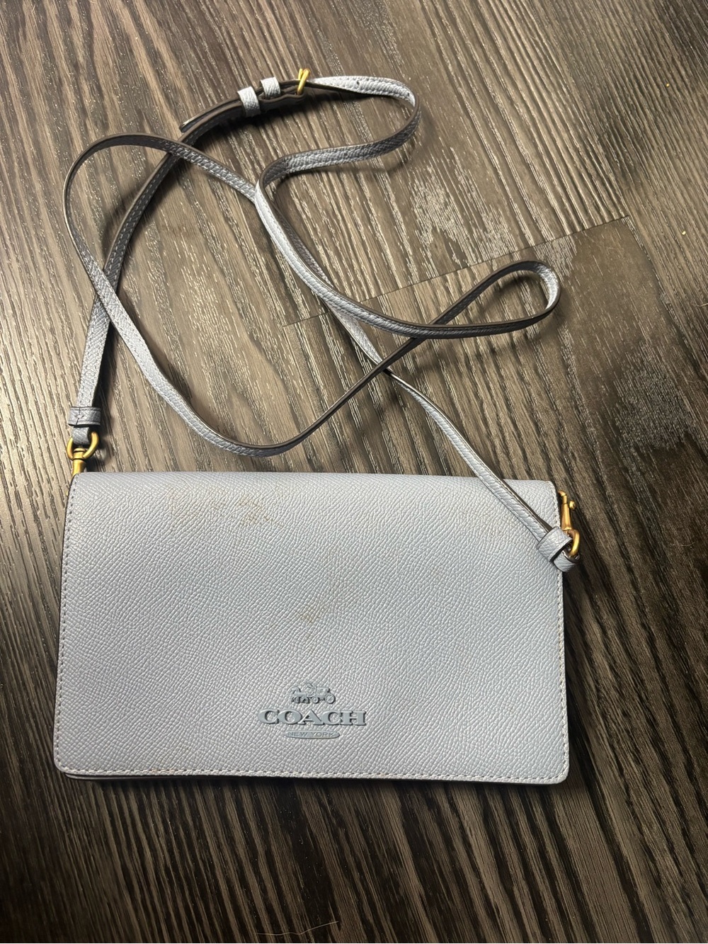 Coach Light Blue Leather Crossbody Bag with Gold Hardware